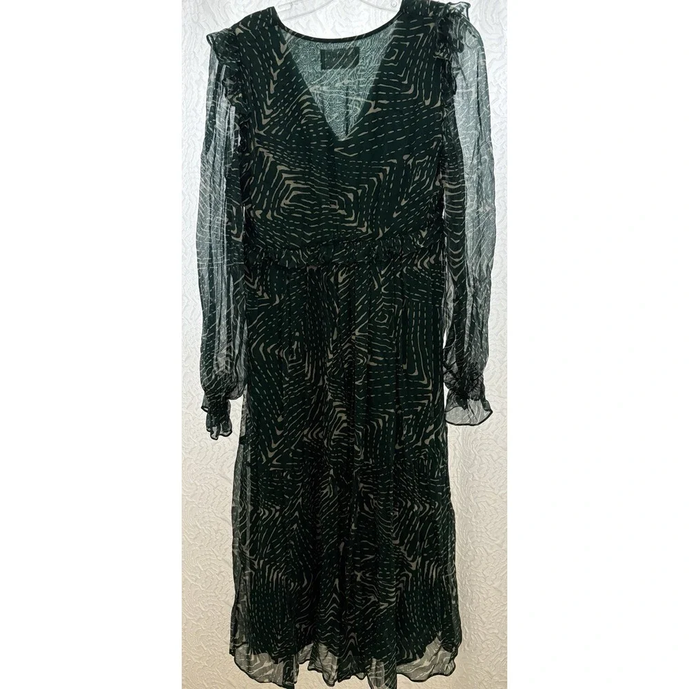 Ba&sh Lady Dress Women 2 US 6 Midi Forrest Fairy Geo Design Bohemian Green/Cream - Picture 5 of 16